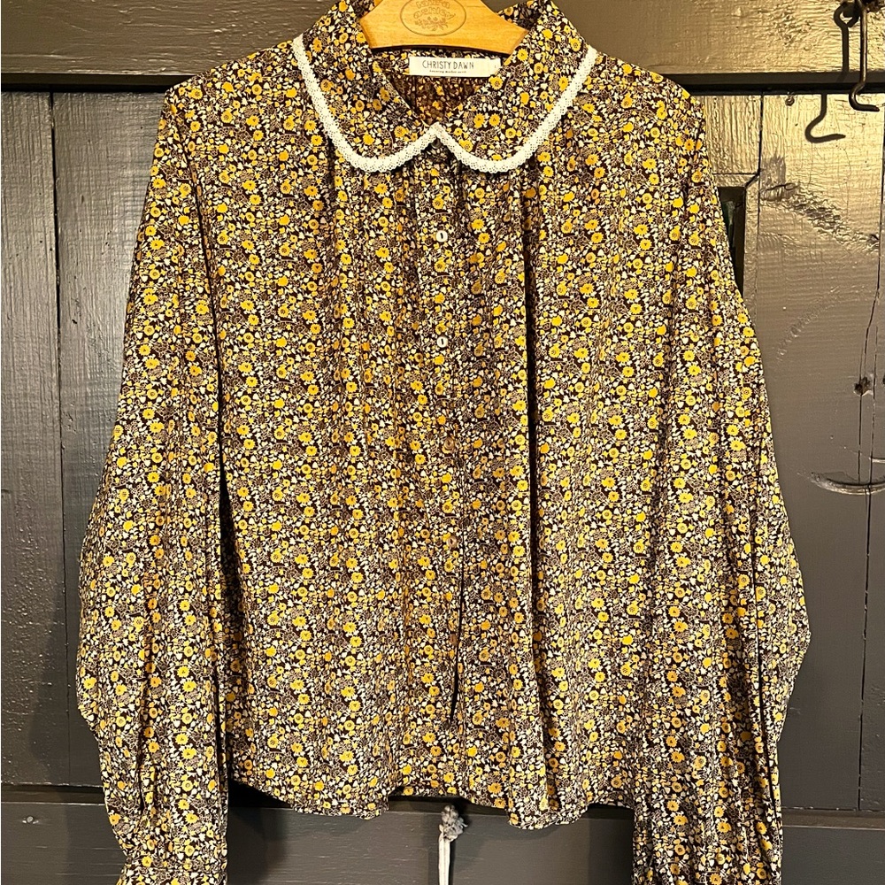 Christy Dawn Brown and Yellow Floral Blouse
